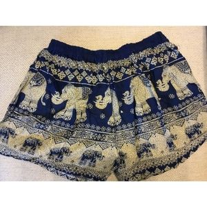 Blue Thai Elephant Shorts Expandable Waist Band